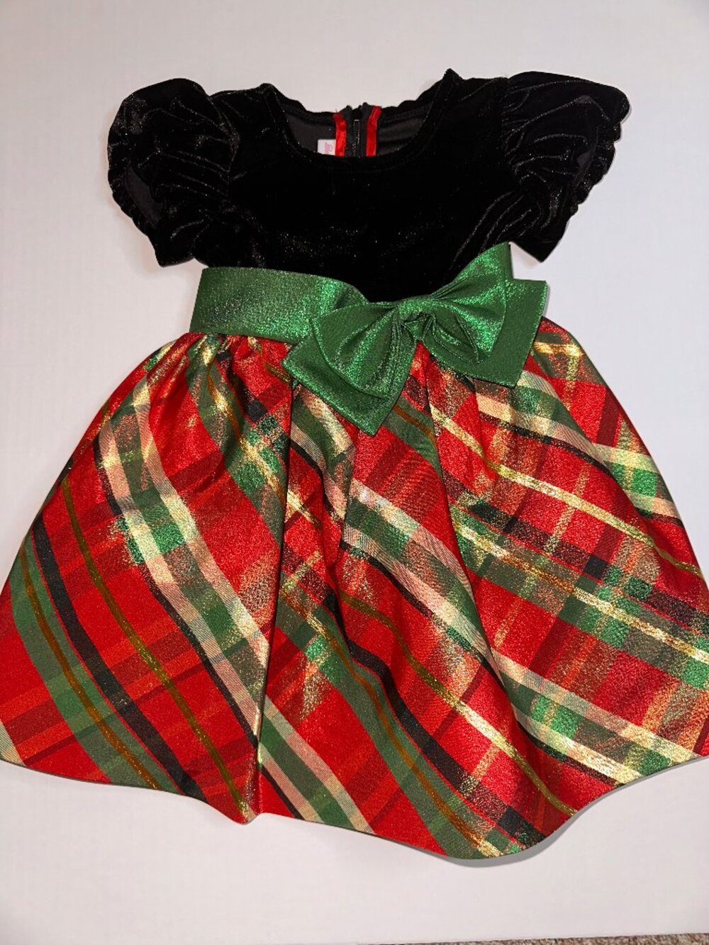 Bonnie Baby Jean Girl's 2T Holiday Christmas Plaid Dress Party Bow Taffeta #703